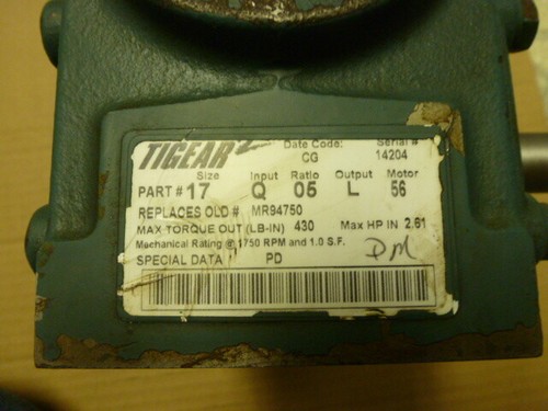 Dodge Tigear Speed Reducer Gearbox Size17Q05L56 5:1 Ratio 2.61HP lightly used - Picture 4 of 4