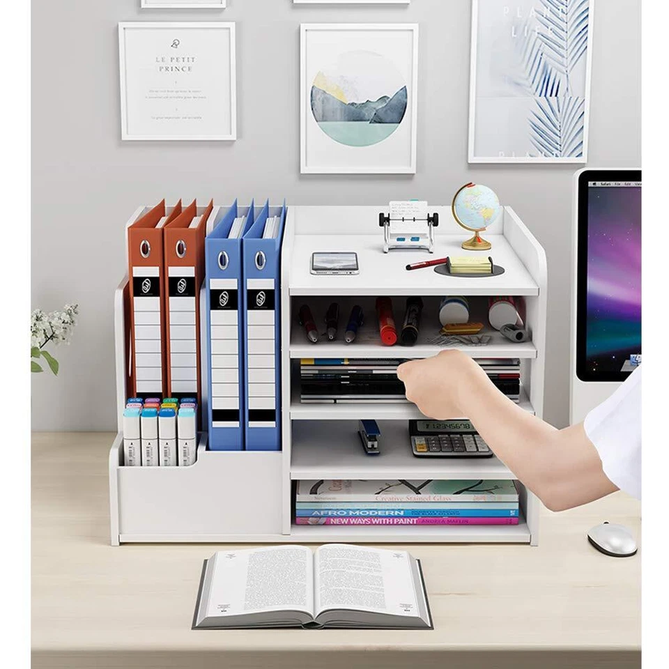 Weißer Schreibtisch-Organizer mit großer Kapazität Schreibtisch-Ordner fürs B... - Bild 2 von 4