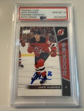 2019-20 Upper Deck Rookie On Card Auto Jack Hughes #1 (RC) ? PSA 10 Authentic. rookie card picture