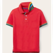Boden Boys Red Rainbow Stripe Collar Short Sleeve Pique Polo Shirt 3-4Y 104cm