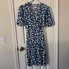 Reformation Laurent Blue Floral Wrap Midi Dress Puff Sleeve Style Size S