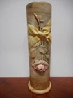 Vintage 1920's Weller Woodcraft Flemish Red Rose Bud Vase Ceramic Yellow Ribbon