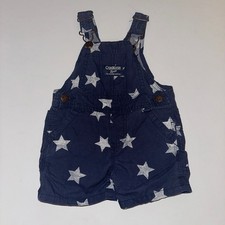Vtg Oshkosh B  Gosh Blue Denim STARS Baby Shortalls Overalls Shorts 6M