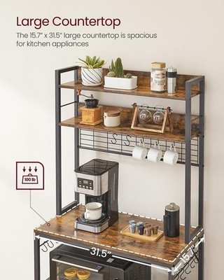 VASAGLE Hutch Bakers Rack with Power Outlet, Adjustable 5-Tier Kitchen Storage