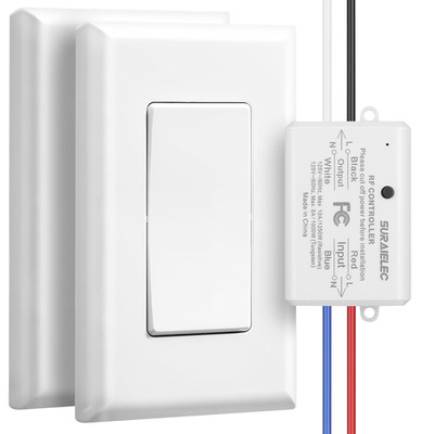 Suraielec 3 Way Wireless Light Switch, No Wiring, No Wifi, 100Ft RF Range, Pre-P