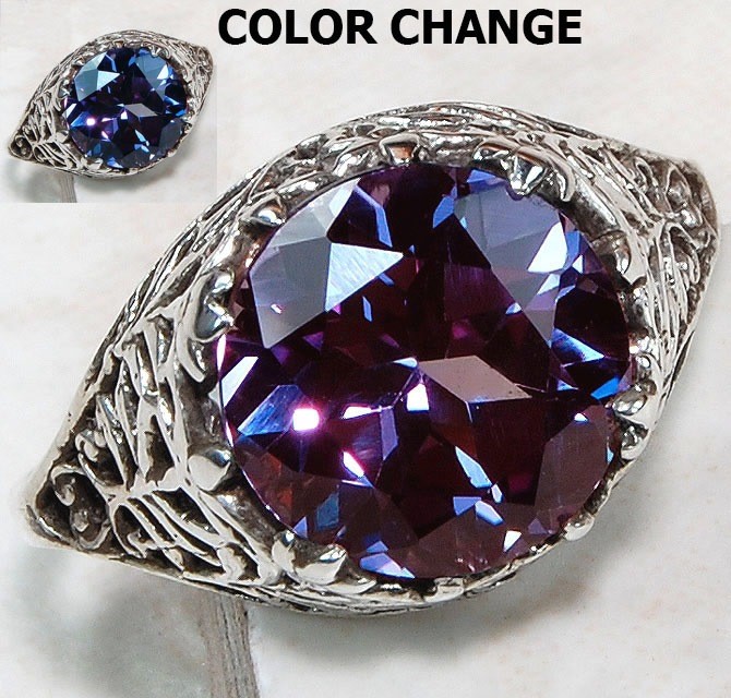 4CT Heat Treated Alexandrite 925 Sterling Silver Edwardian Look Ring Sz 6 F6-4