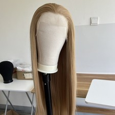 Honey blonde Long Straight Frontal Lace Wig Heat Resistant Hair Pre Plucked