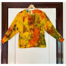 Chloe Cox Upcycled / Handmade Yellow Orange Tie Dye Silk Blouse- Size Medium NWT