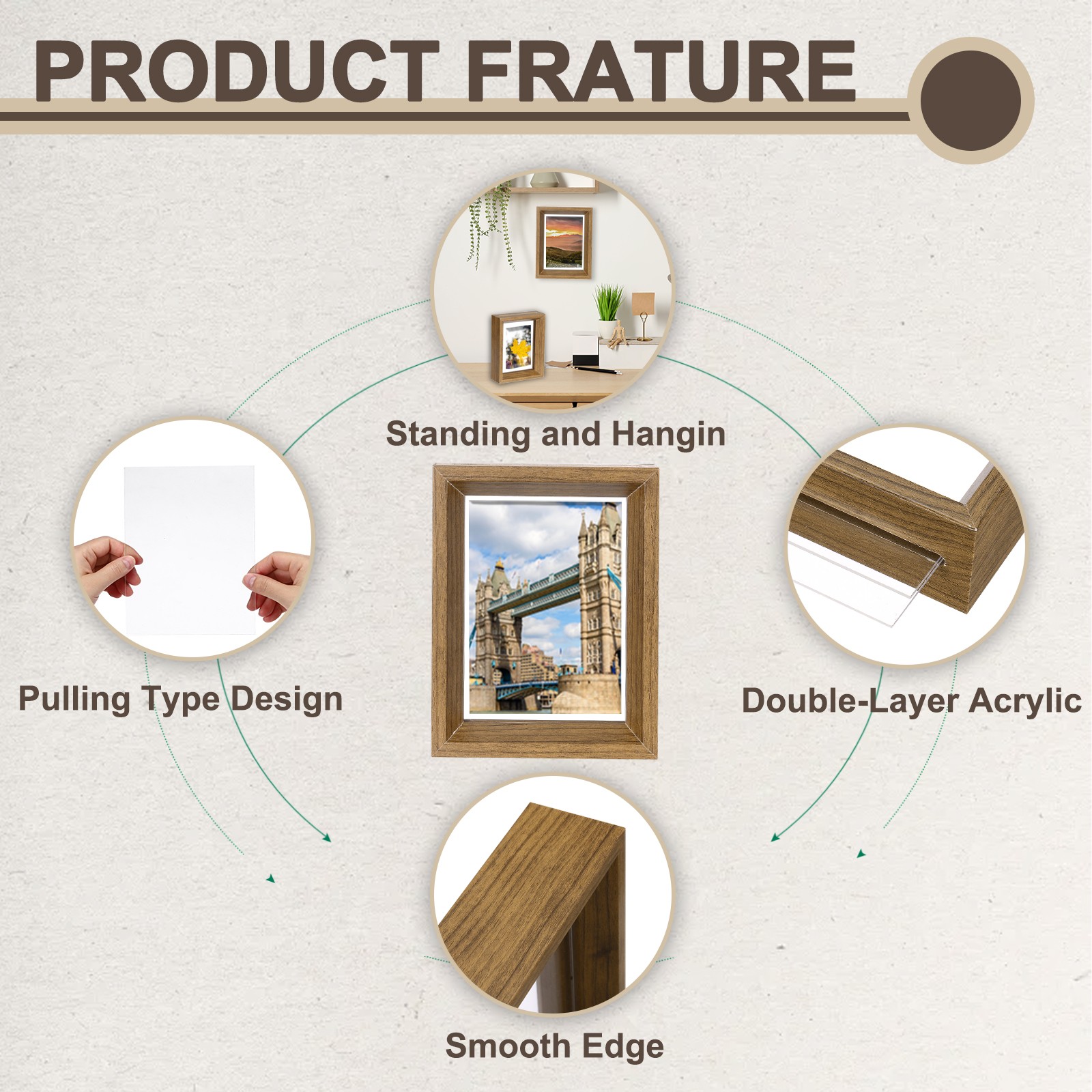 4Pcs Floating Frame, 8 x 6 Inch Wood Picture Frame, Natural Wood