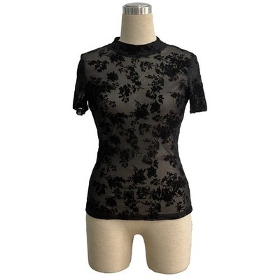 Damen Polyester Mesh T-Shirt mit Kragen Kurzarm normale Länge