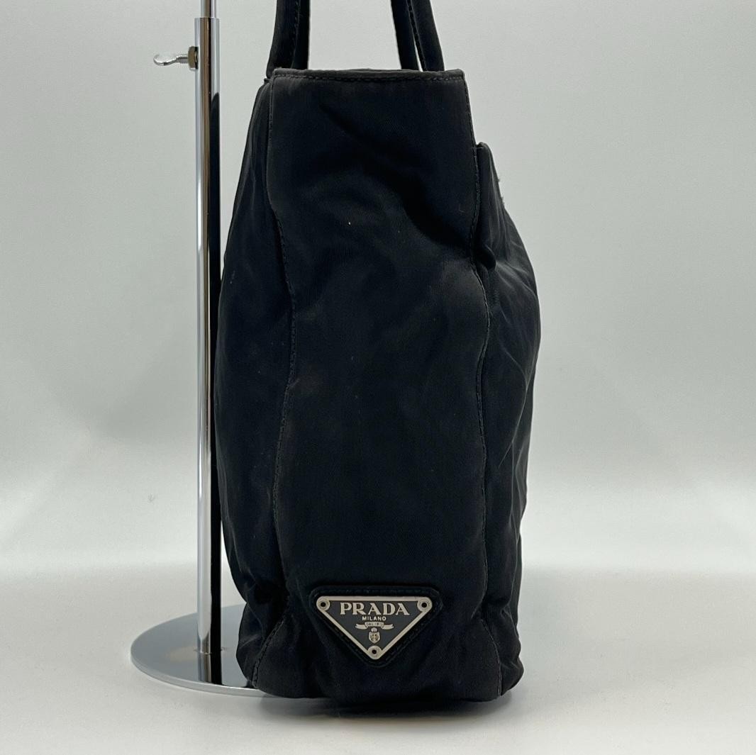 Prada Black Nylon Mini Tote Bag White Triangle Logo Used