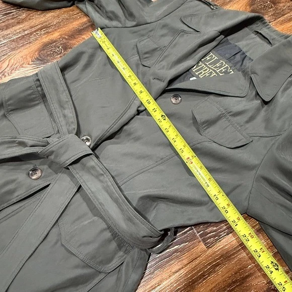 Vintage Fleet Street Size 12 Womens Full Length Olive Green Trench Coat Jacket L - Image 4 of 4