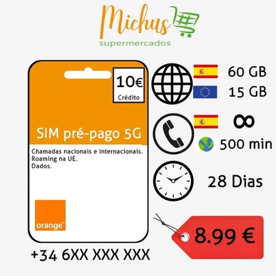 SIM Pré-pago Orange Espanha – 80GB + 15GB de Roaming UE (Europa) (1 Mês) - Bild 1 von 4