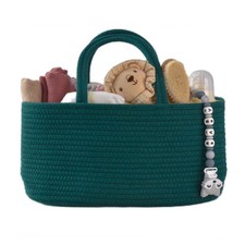 Dark Green Rope Baby Diaper Caddy Organizer - Nursery, Car Travel Shower Gifts