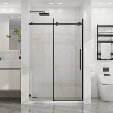 48" W x 72" H Sliding Shower Door, Frameless Sleek Glass Shower Door Matte Black