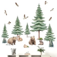 Large Pine Tree Wall Decals - Woodland Animal Bear Wall Stickers - Girls