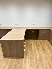 Wood Effect L-Shaped Corner Office Desk Workstation with Drawers - 2 items