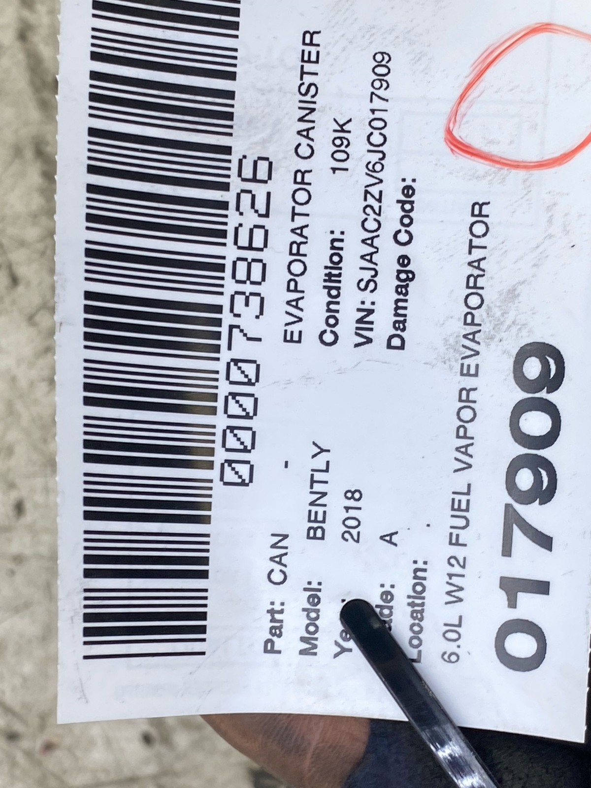 2016-2020 BENTLEY BENTAYGA 6.0L FUEL VAPOR CHARCOAL FILTER CANISTER 4H0201801A