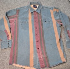 WRANGLER VTG True Brushpopper 90s X-Long Tails Striped Denim Mens 17.5 X 35