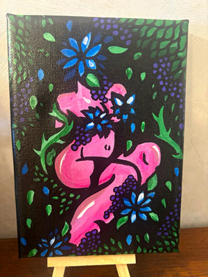 Original painting 5x7 unframed acrylic on canvas floral pinup