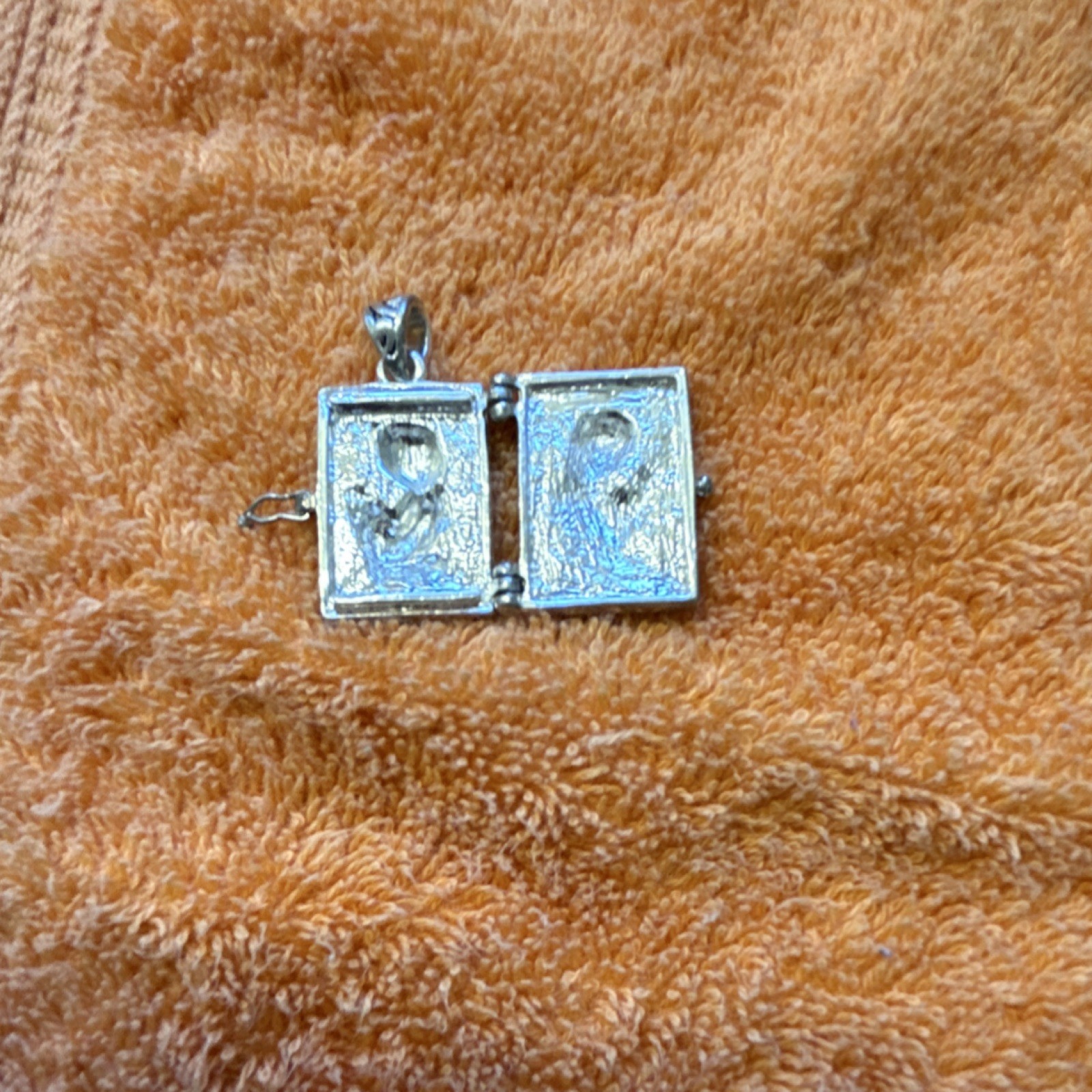 Rectangular Silver Locket Pendant with Religious … - image 3
