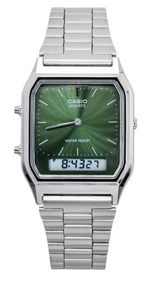 Casio Vintage Analog Digital Green Dial Quartz Steel AQ-230A-3AMQY Unisex Watch