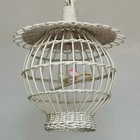 VINTAGE 50's RATTAN BIRD CAGE PENDANT CEILING LIGHT FIXTURE