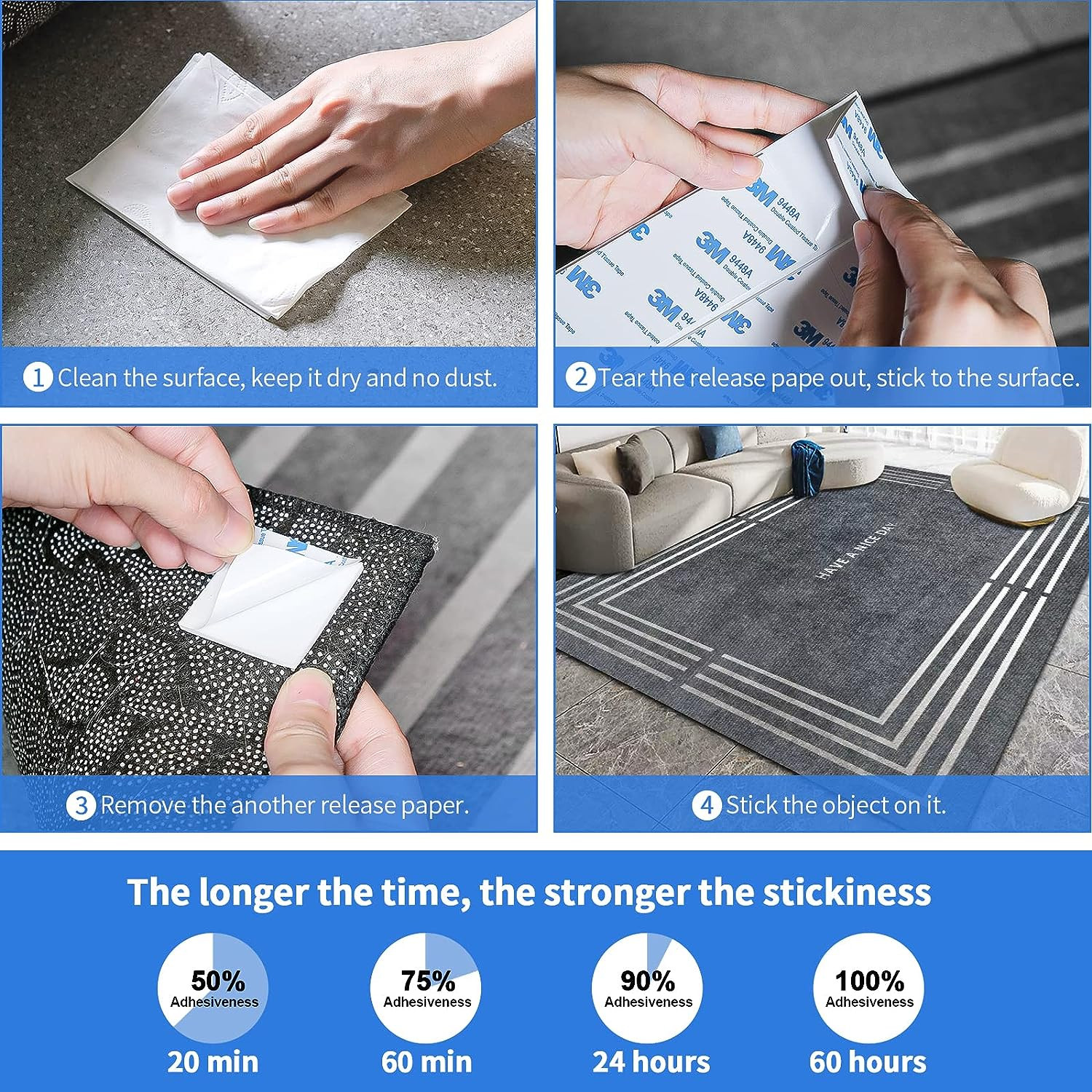 60PCS Heavy Duty Double Sided Adhesive Pads - Foam Tape for Walls, Cars & Home D