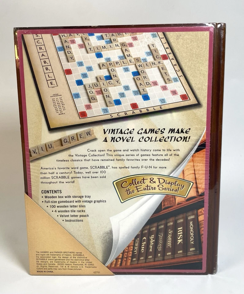 Scrabble Crossword Game Wooden Bookshelf Vintage Collection 2005 Parker Brothers - Image 3 of 4