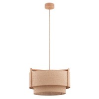 Pendelleuchte Holz Stoff Schirm Natur Esstisch E27 L:47 Cm HäNgelampe Wohnzimmer