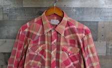 Vintage H Bar C Ranchwear Shirt Mens XL Red Plaid Western Long Tail Snap Front