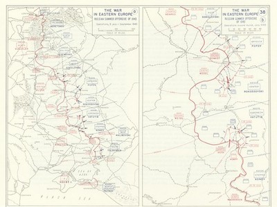 2. Weltkrieg. Ostfront. Karte 5. Juli-1. September 1943 Russische Sommeroffensive 1959