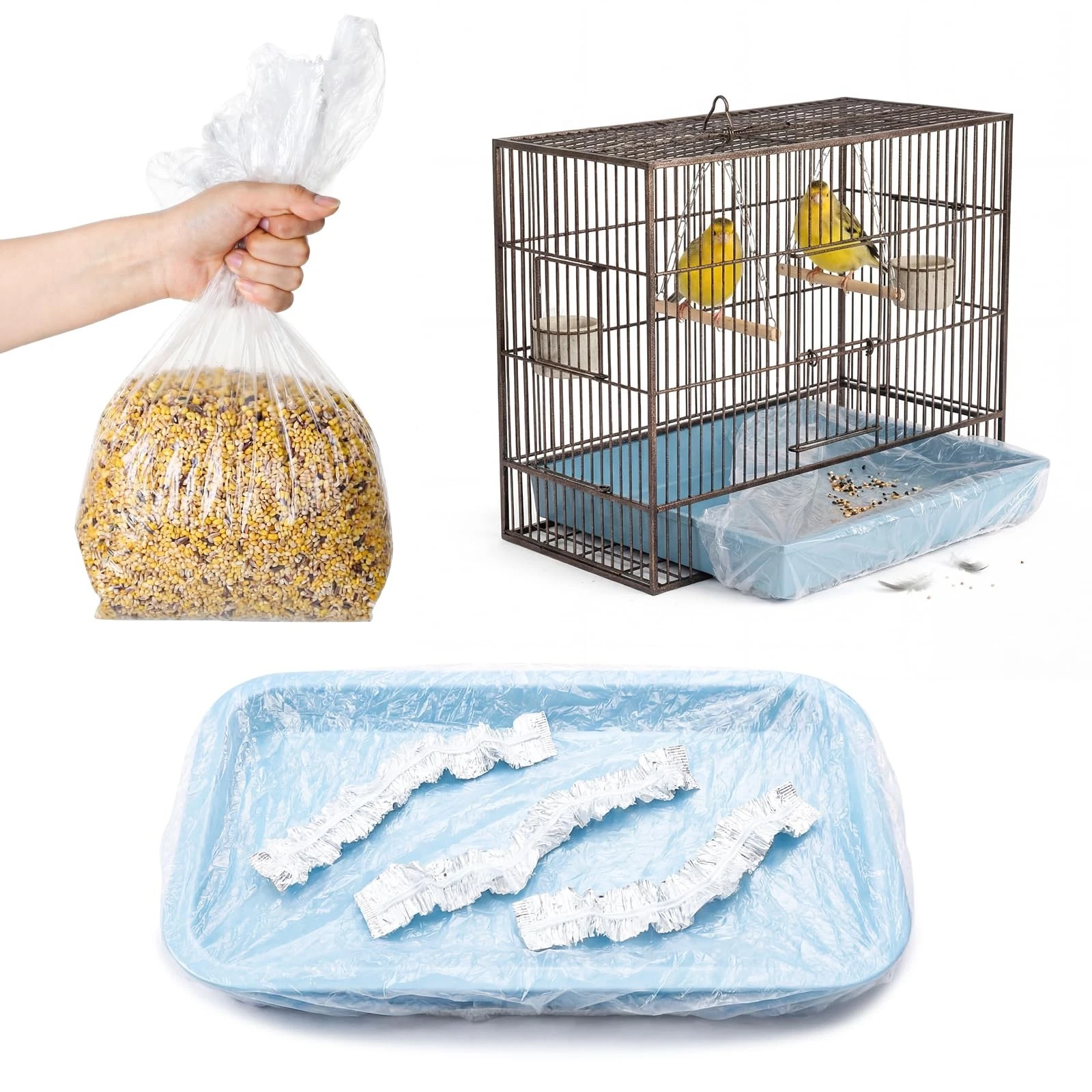 100 Pcs Disposable Bird Cage Liners 34"x22" Clear Plastic Parakeet Liner Bags...