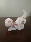 Fenton White Satin Glass Playful Puppy Dog Christmas Scarf Signed Hand Painted