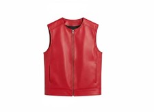 Men’s Genuine Red Leather Vest Biker Motorcycle Western Style Classic Waistcoat
