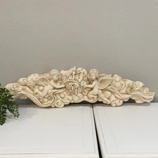Vtg Wang's Int. Cream Fruit Ornate Cherub Angel Pediment Swag Decor Wall Hanging