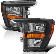 Black Headlights for Ford F-150 For 2021 2022 2023 Ford F150 Halogen Black Headlights Headlamps Pair Left+Right