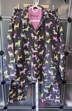 PJ Salvage Flannel Pajama Set in Gray with Multicolored Dog Silhouettes Wns L