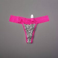 Vintage Victoria s Secret Hot Pink Lace Waist Cotton Stretch Thong Panty M NWT