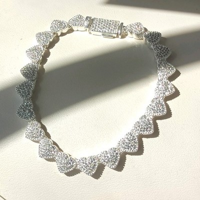 925 Sterling Silver Peso Pluma Luxury Hearts Zirconia Bracelet unisex gifts 8  