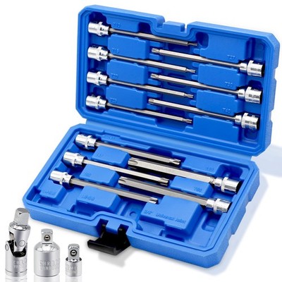 15-Piece 3/8'' Drive Extra Long Torx Bit Socket Set, T10-T60 Star Bit Socket S...