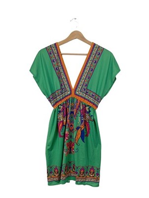 TWENTY ONE Sommerkleid Damen Kleid Gr. DE 38 grün-hellorange Casual-Look