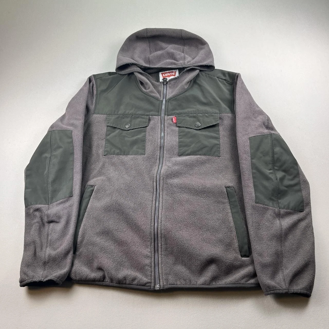 Levis Jacket Mens XL Gray Olive Green Fleece Hooded Mixed Media Full Zip Red Tab
Opens in a new wind