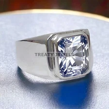 Moissanite Emerald Cut Gemstone With 925 Sterling Silver Ring For Men's #775
