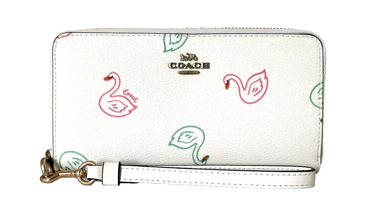 Coach バッグ PRADA Gucci 財布 セット New Coach C8384 Long Zip Around Wallet with Swan Print Chalk Multi