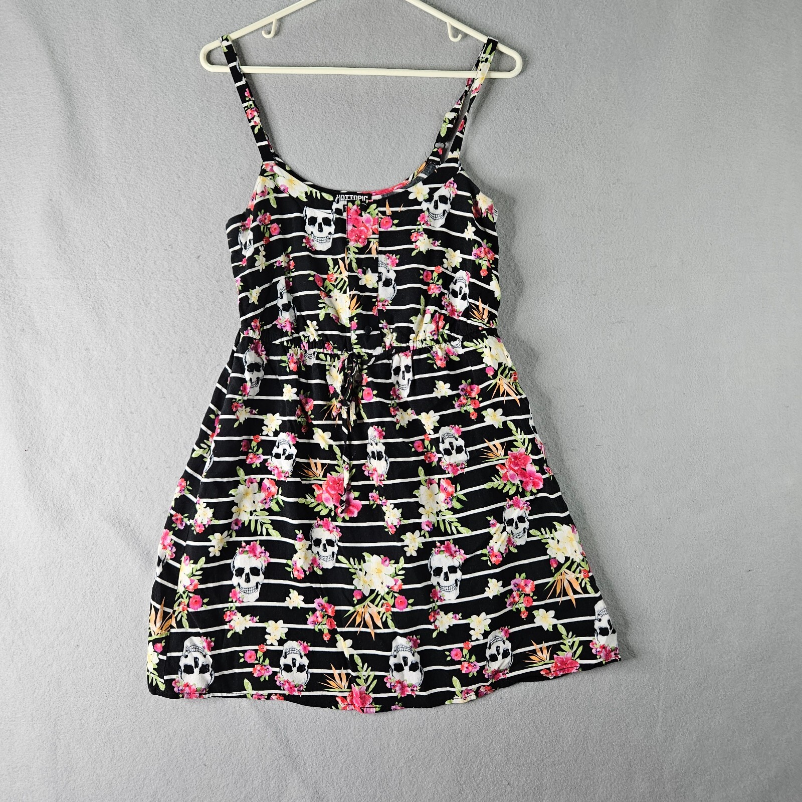 Hot Topic Womens Small Black Skull Floral Rockabilly Sundress Light Flowy-image