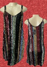 Torrid 10-00 Multi-Color Sequins Vertical Striped Lined V-Neck Mini Slip Dress