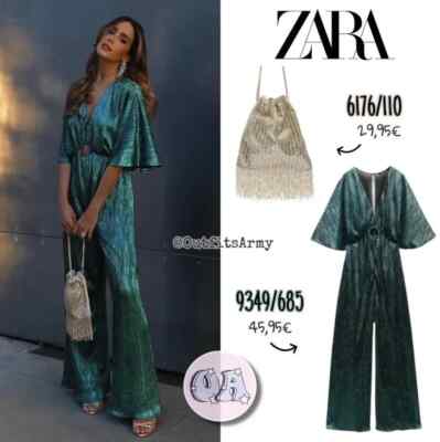 ZARA NWT WOMAN PLEATED METALLIC FULL LENGTH JUMPSUIT TURQUOISE