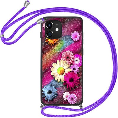 Silikon TPU Handy Schutz Hülle + Band Handykette Cover Kordel LILA - KNBX-525  