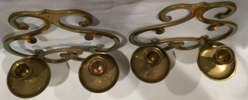 Set of 2 Brass Metal Candelabra Candelabras Two Candlestick Spots Swirl Design - Picture 3 of 5